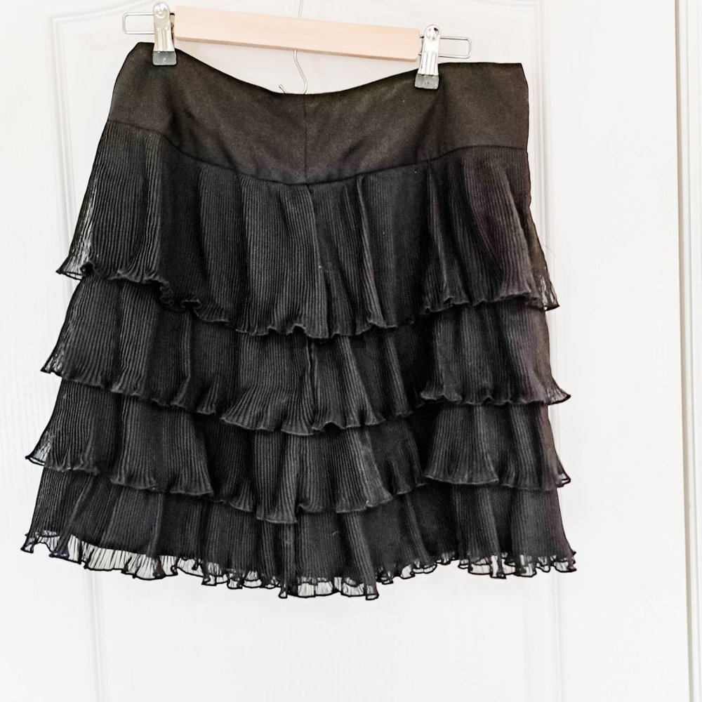 Ann Taylor Loft Black Ruffle Mini Skirt, 8P, back zip